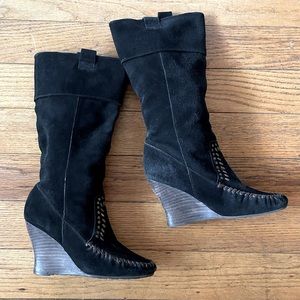 Sam Edelman Black Suede Boho Moccasin Boots - sz 6